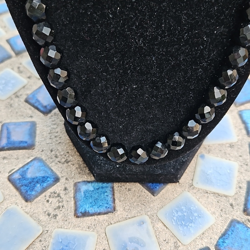Vintage Jet Black Glass Beaded Necklace